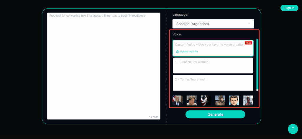 Choose “Spanish” from the language options and select a voice style.