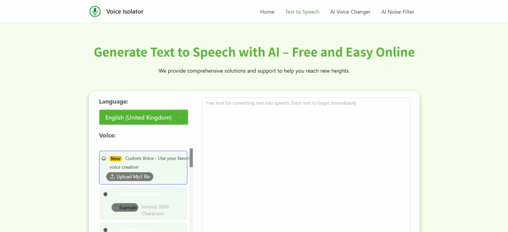 text to speech homepage